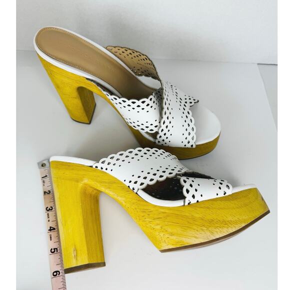 Veronica Beard White Gaynor Clog Sandal Block Heel Crisscross lasercut Strap 9.5 - Picture 4 of 10